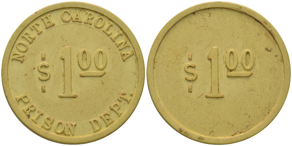 США, тюремное управление Северной Каролины тюремный жетон в 1 доллар ND (1962-1963) пластик 118-514