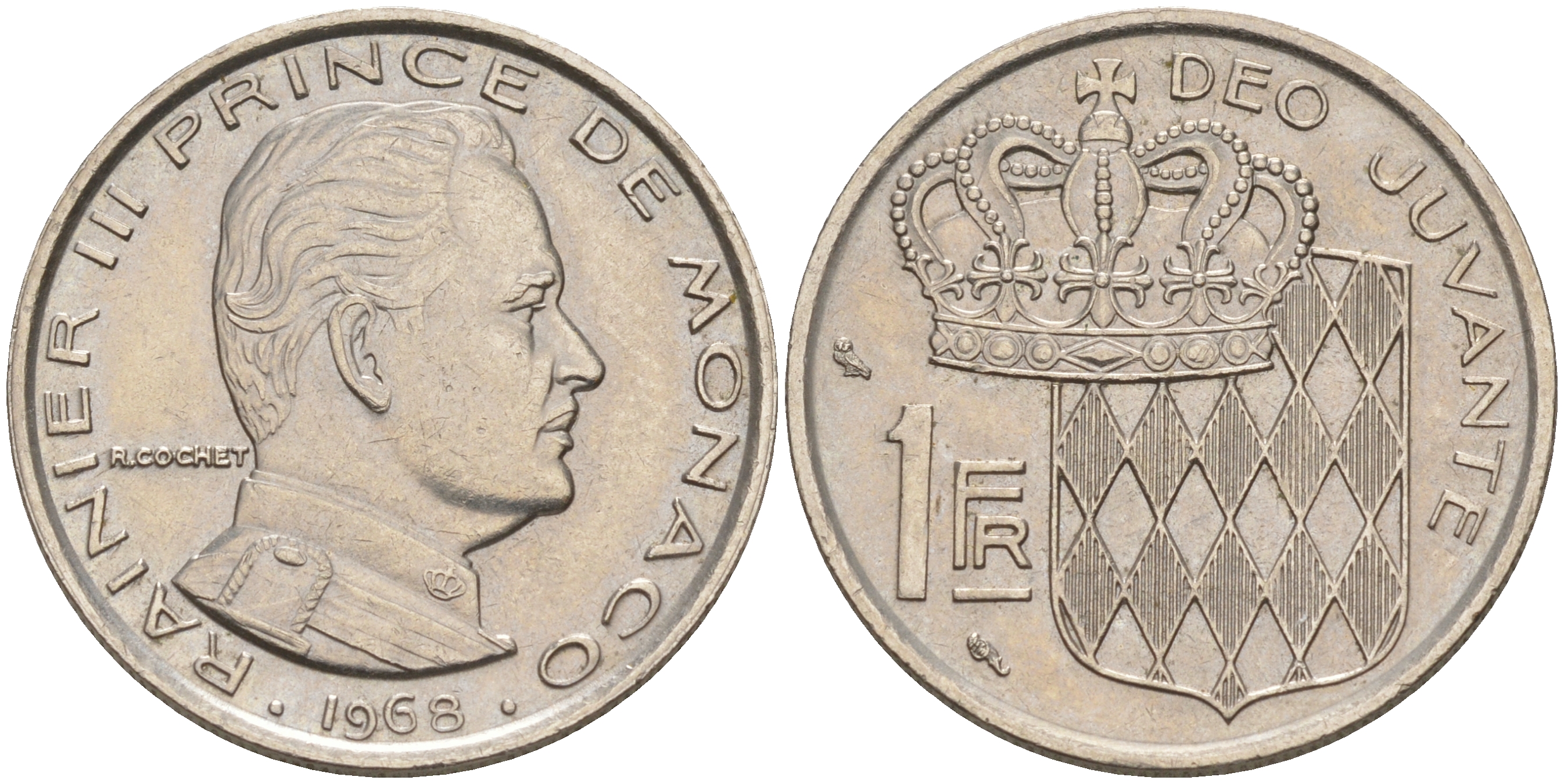 Монако 1 франк 1968 Ренье III (1949-2005) KM 140 никель 190-532