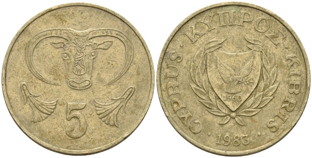 Кипр 5 центов 1983 голова быка KM 55.1 никель латунь 4141-847