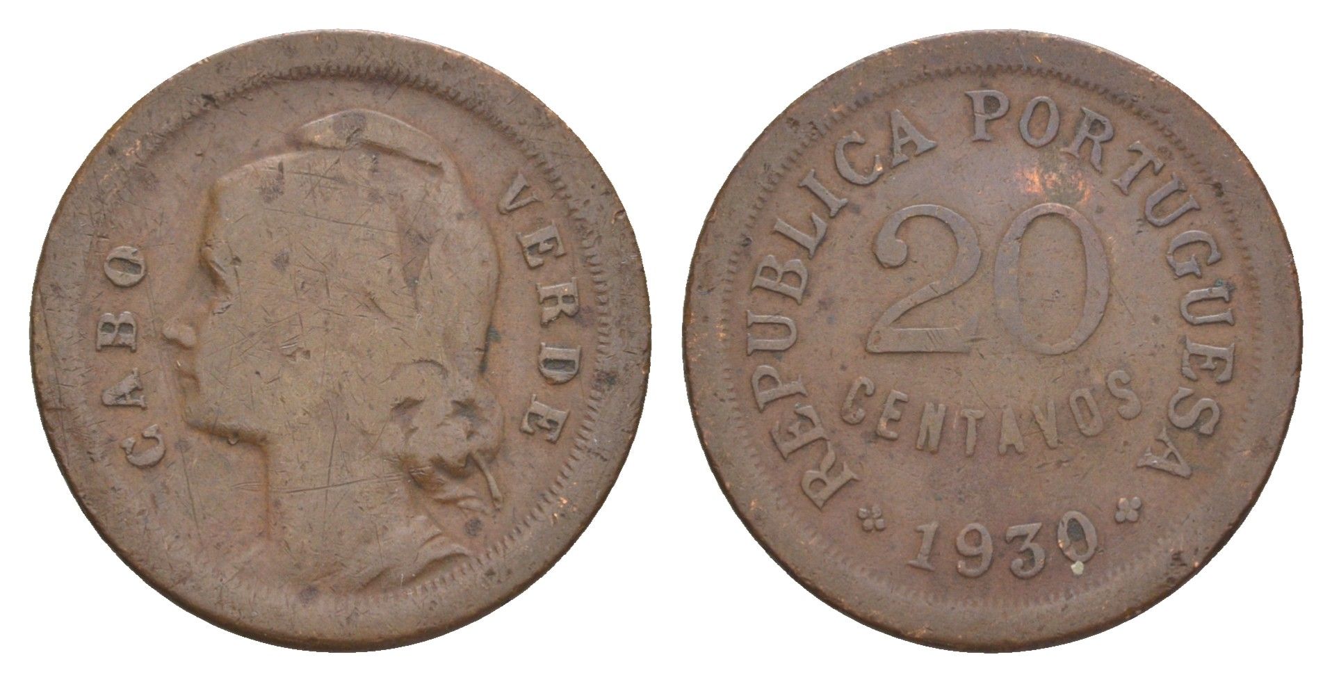 Кабо-Верде 20 сентаво 1930 KM 3 бронза 4641-1223