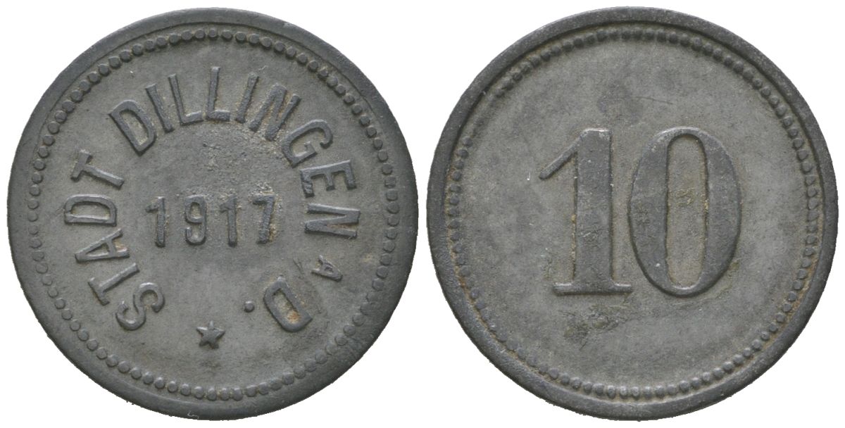 Диллинген-ан-дер-Донау (Бавария) 10 пфенингов 1917 Funck?94.2, Men18?6499.2 цинк 99-229