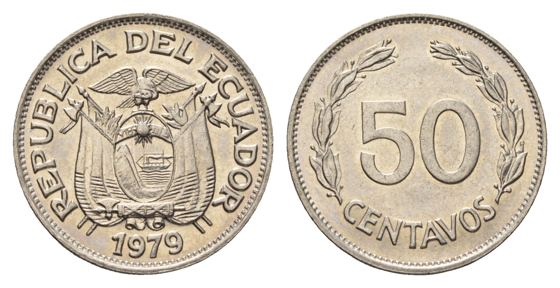 Эквадор 50 сентаво 1979 KM 81 сталь плакированная никелем UNC 4698-546