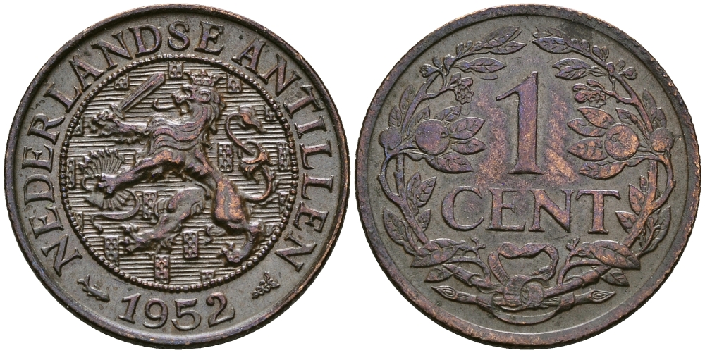 Нидерландские Антилы 1 цент 1952 Юлиана (1948-1980) KM 1 бронза 176-645