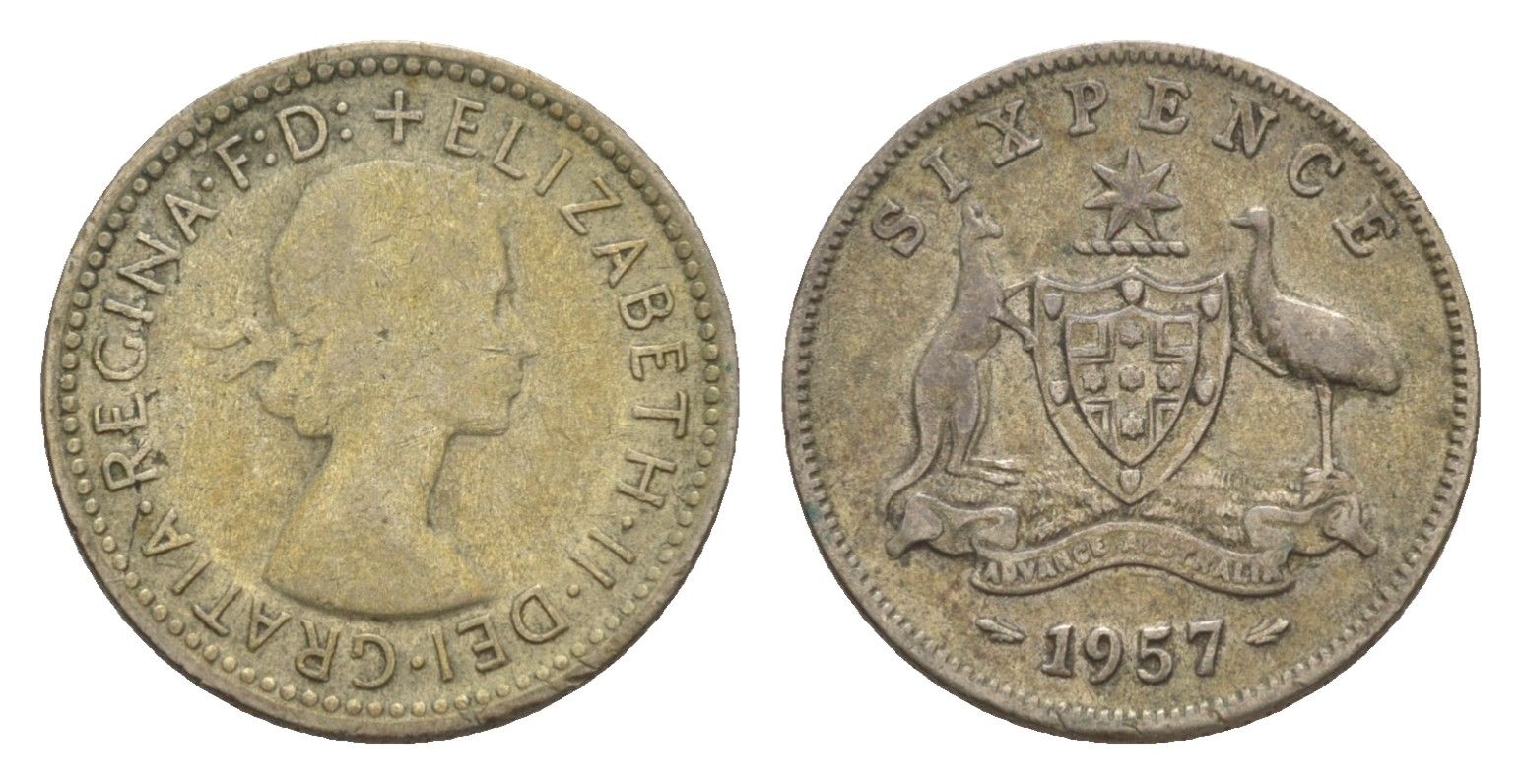 Австралия 6 пенсов 1957 Елизавета II (1952-2022) KM 58 серебро 4630-1058