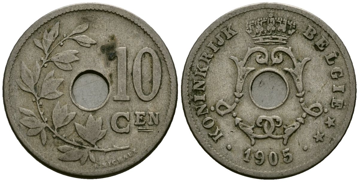 Бельгия 10 сантимов 1905 Belgie KM 53 медно-никель 4172-1227