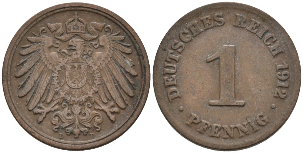 Германия 1 пфенниг 1912 D KM 10, J. 10 медь 4576-242