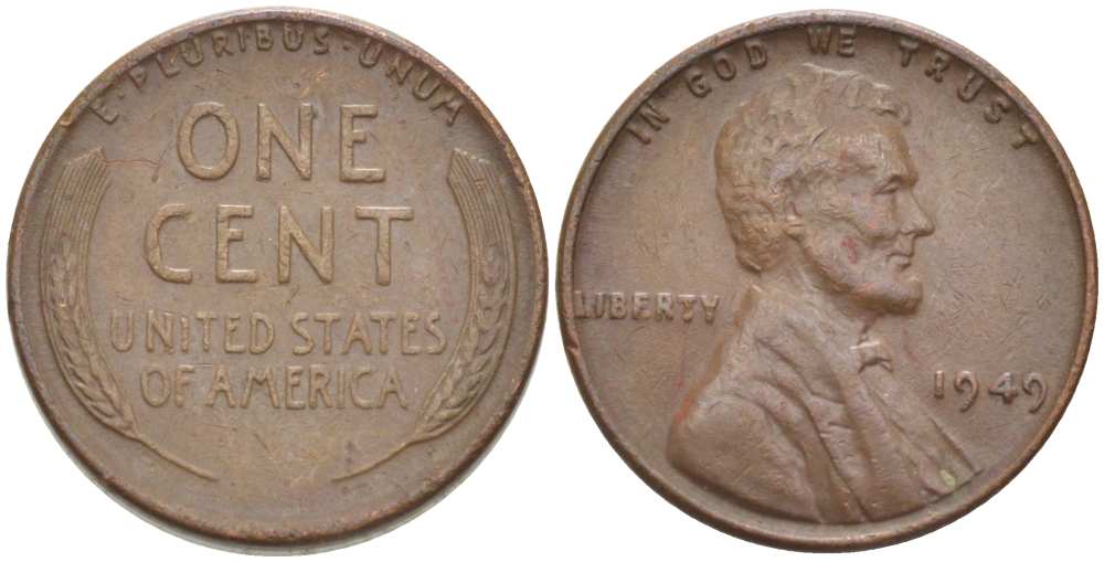 США 1 ЦЕНТ 1949 ЛИНКОЛЬН KM А132 медь цинк 218-529