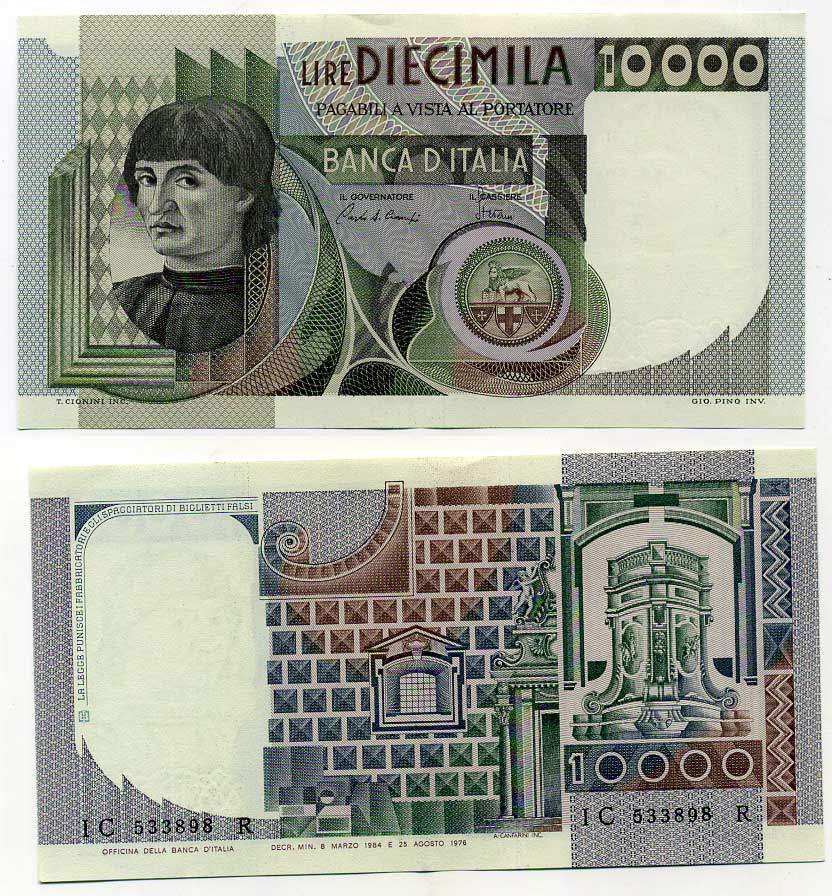 Италия 10000 лир 1984 Мужской портрет Андреа дель Кастаньо Pick 106c aUNC 7204-25-1