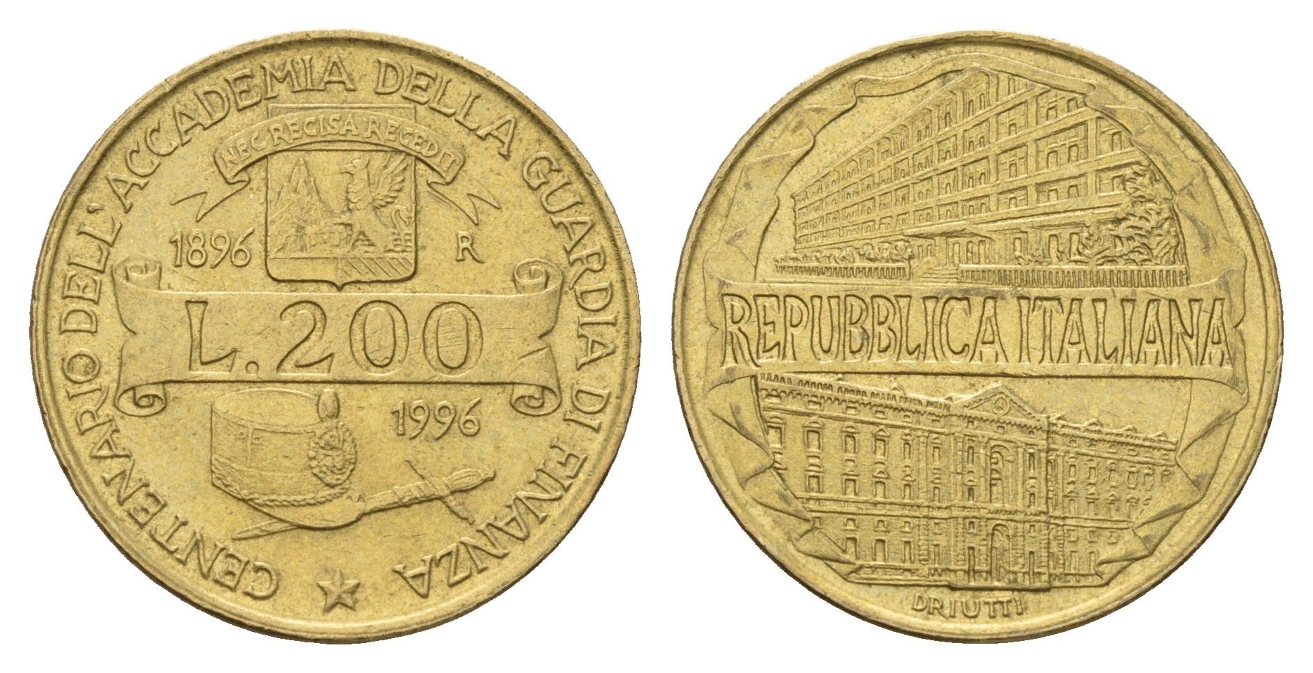 Италия 200 лир 1996 100 лет Академии таможенной службы KM 184 алюминиевая бронза 4675-137