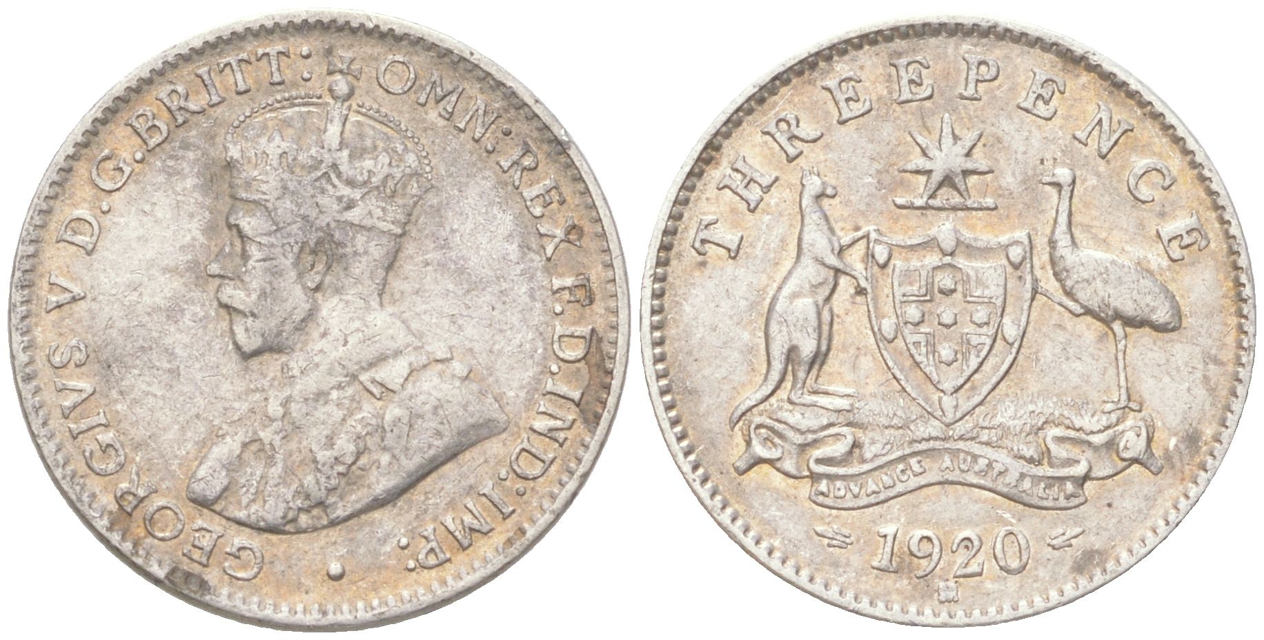 Австралия 3 пенса 1920 M, Георг V (1910-1936) KM 24 серебро 4621-1118