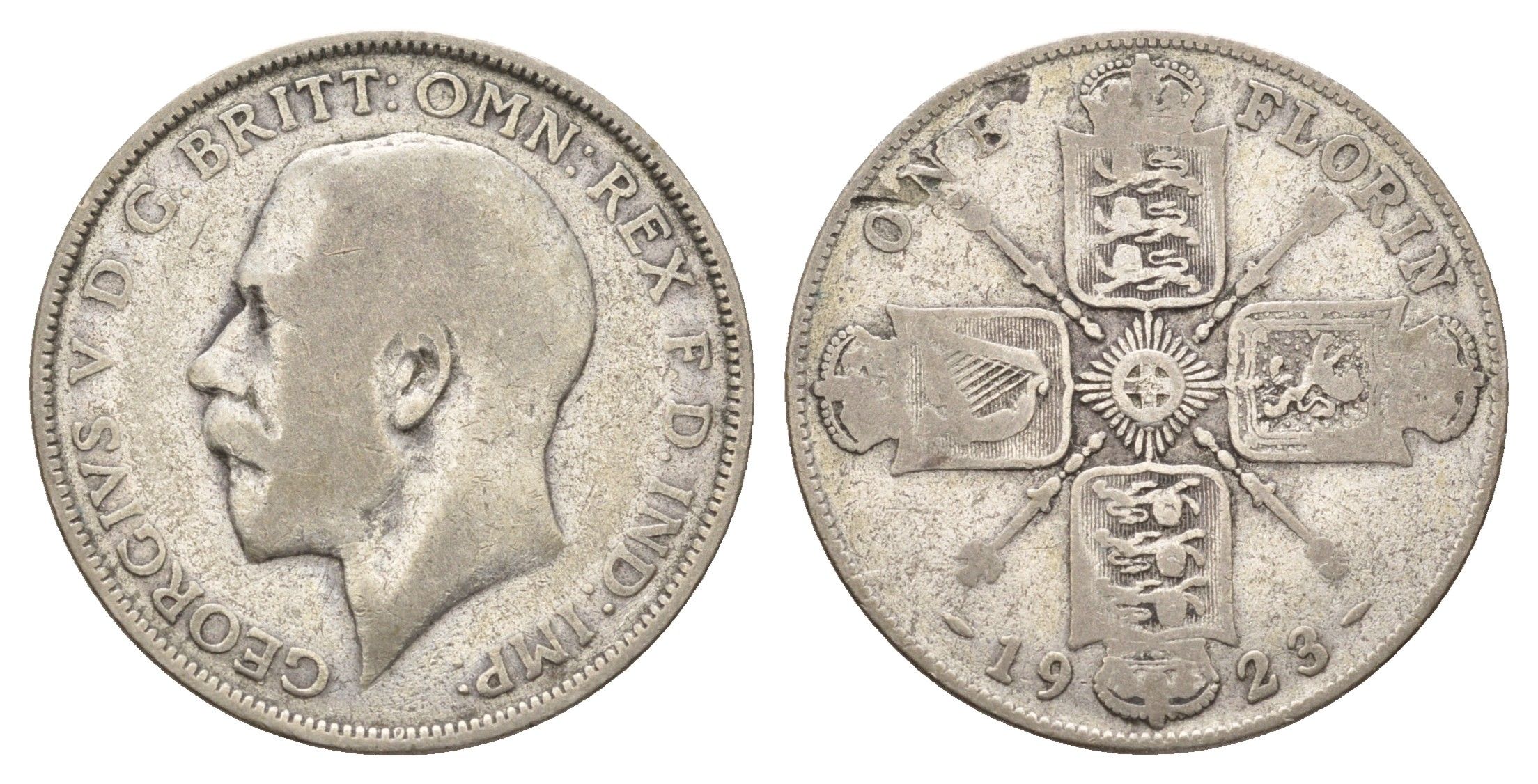 Великобритания 2 шиллинга (флорин) 1923 Георг V (1910-1936) KM 817a, Spink 4022 серебро 27-131