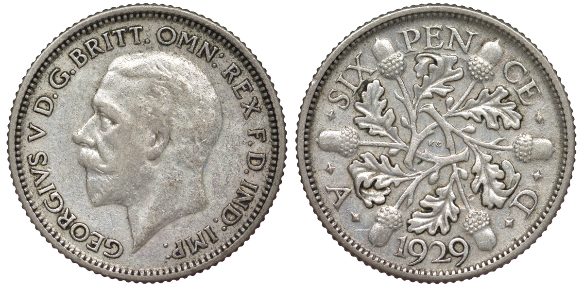 Великобритания 6 пенсов 1929 Георг V (1910-1936) KM 832, Spink 4040 серебро 4178-361