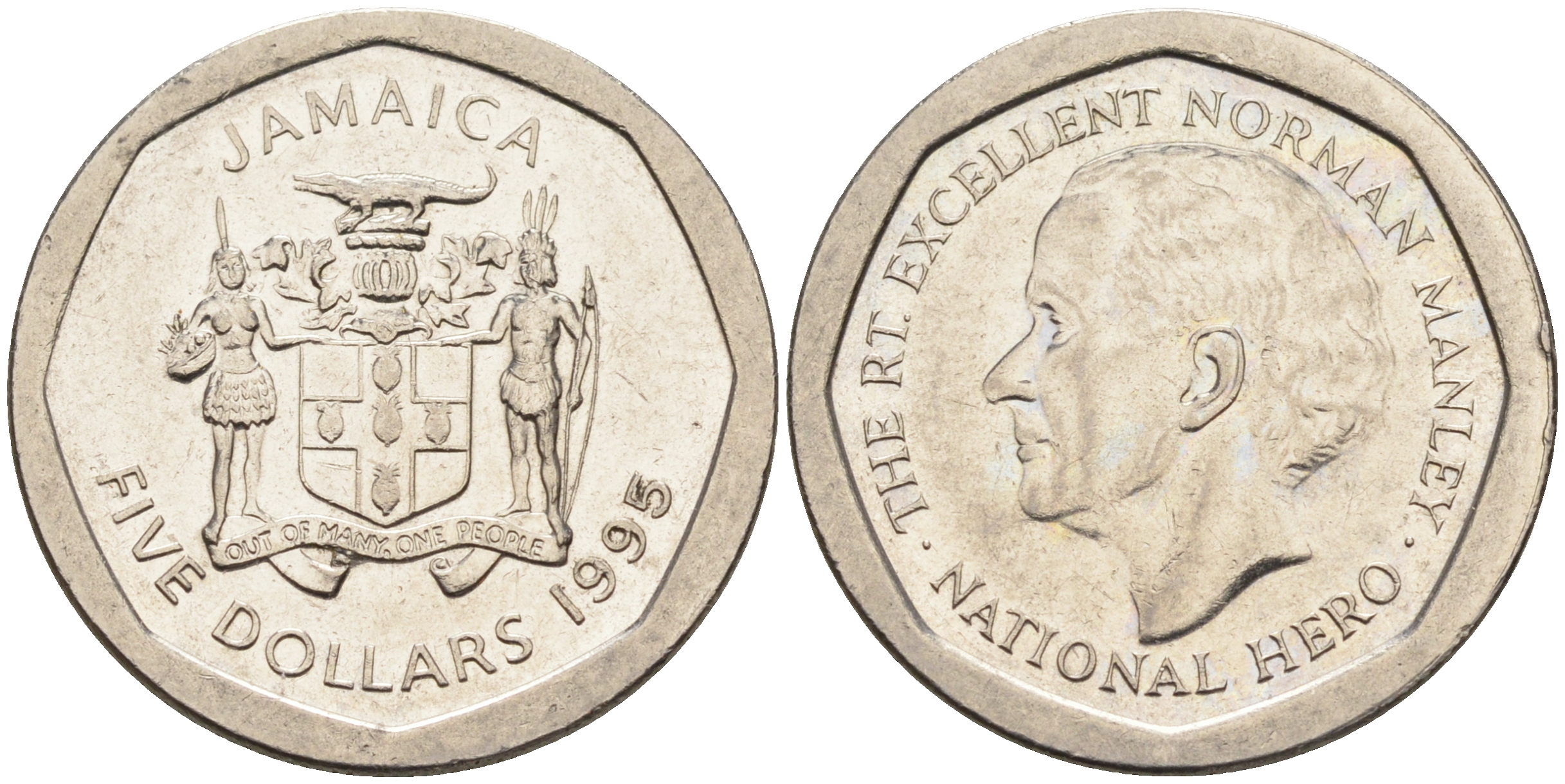 ЯМАЙКА 5 ДОЛЛАРОВ 1995 НОРМАН МЭНЛИ KM 163 сталь 4592-237