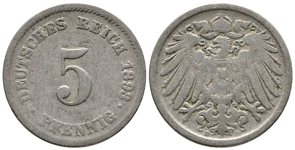 ГЕРМАНИЯ 5 ПФЕННИГОВ 1893 D KM 11, J. 12 медно-никель 39-651