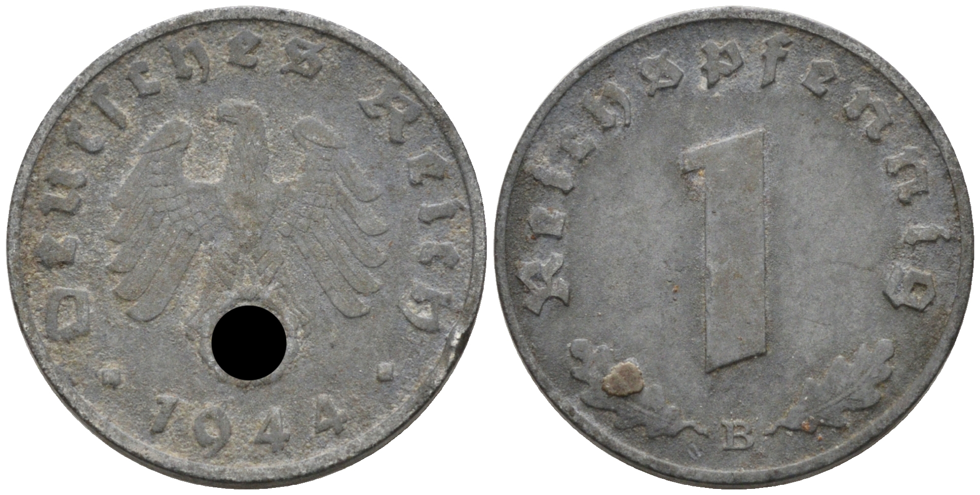 Германия 1 рейхспфенниг 1944 B J 369, KM 97 цинк 75-156