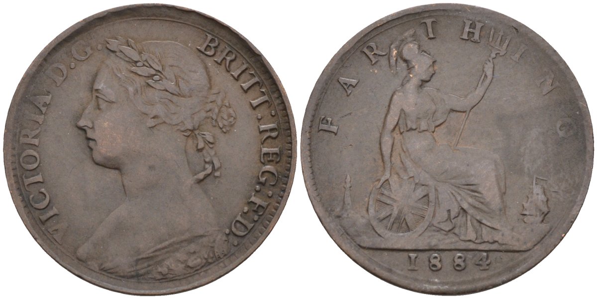 Великобритания 1 фартинг 1884 Виктория (1837-1901) KM 753, Spink 3958 бронза 4584-135