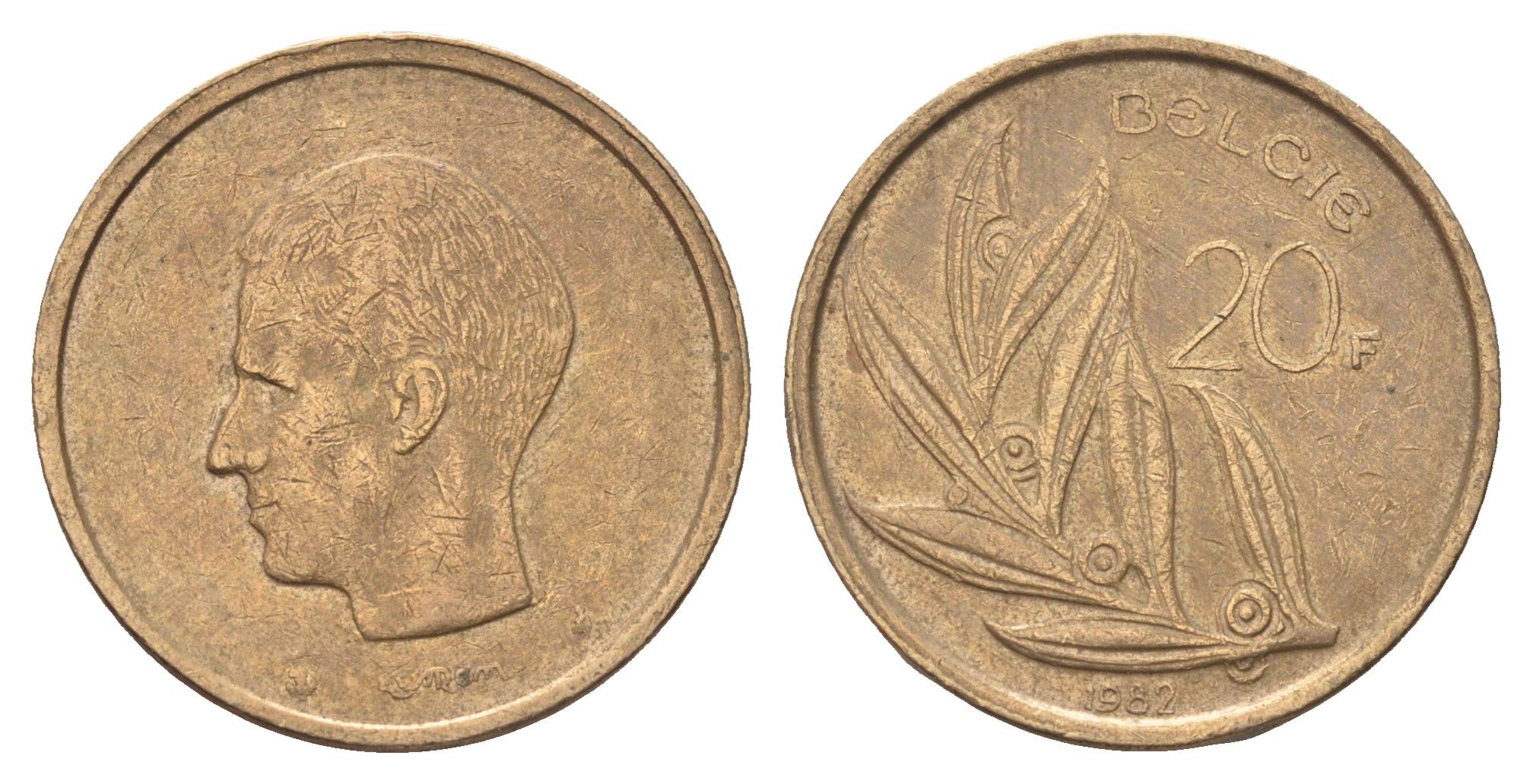 Бельгия 20 франков 1982 Belgie, Бодуэн I (1951-1993) KM 160 никель латунь 4704-1256