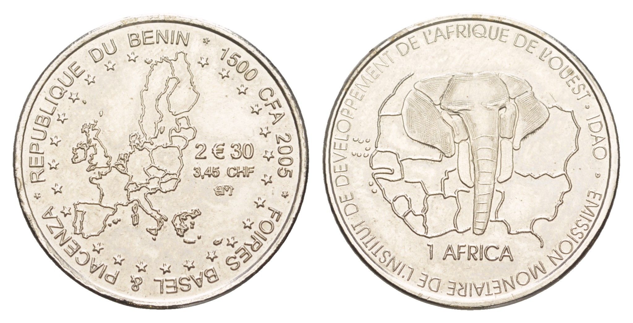 Бенин 1500 франков 2005 Евро, тираж 2.5000 экземпляров KM 44 медно-никель BU 4646-541