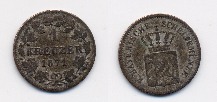 Бавария 1 крейцер 1871 Людвиг II (1864-1886) KM 487 серебро 71-1549