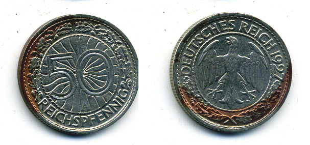 Германия 50 рейхспфеннигов 1927 A KM 49, J. 324 никель 58-155