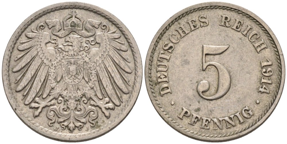 Германия 5 пфеннигов 1914 J KM 11, J.12 медно-никель 4567-1029