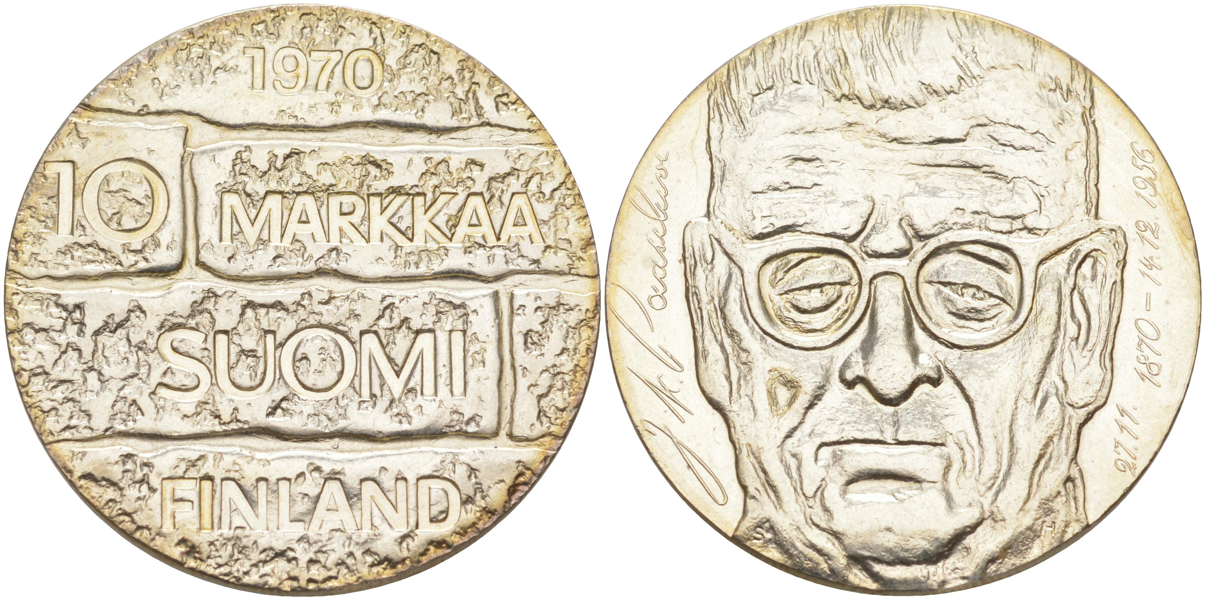 Финляндия 10 марок 1970 S-H, день рождения президента Юхо Паасикиви KM 51 серебро UNC 1074-5-13