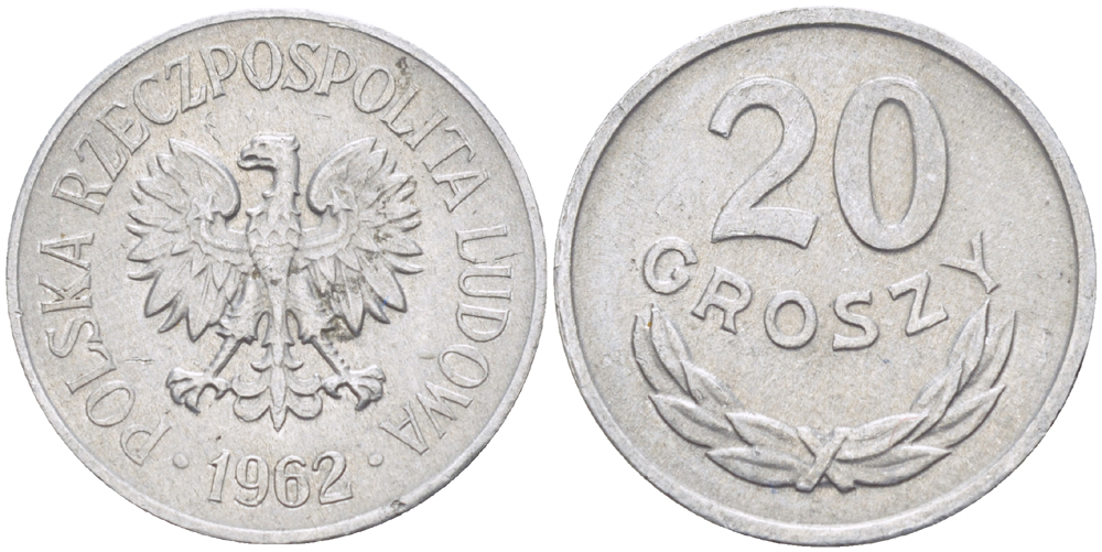 Польша 20 грошей 1962 MW KM А47, Parchimowicz 208c алюминий XF 216-927