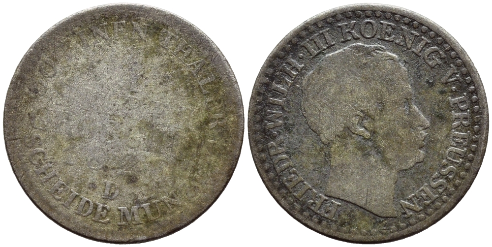 ПРУССИЯ 1 ГРОШ 1826 D KM 410 серебро 4392-1059