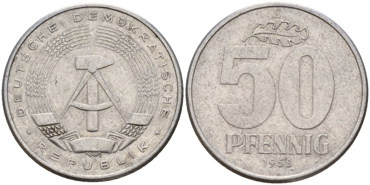 ГДР 50 пфеннигов 1958 A KM 12.1 алюминий 65-832