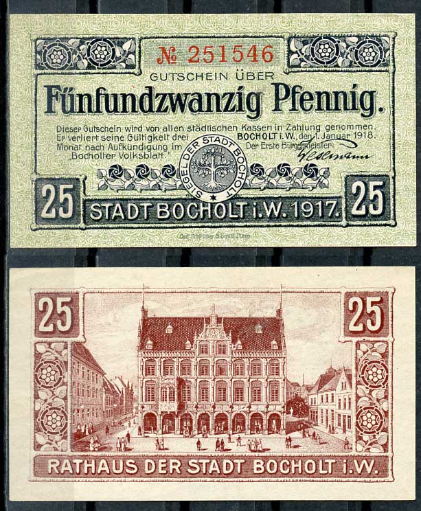 Германия, Бохольт 25 пфеннигов 1918 нотгельд, 01.01.1918 Tieste 0785.05.01 бумага UNC (пресс) 8614-47-3-2