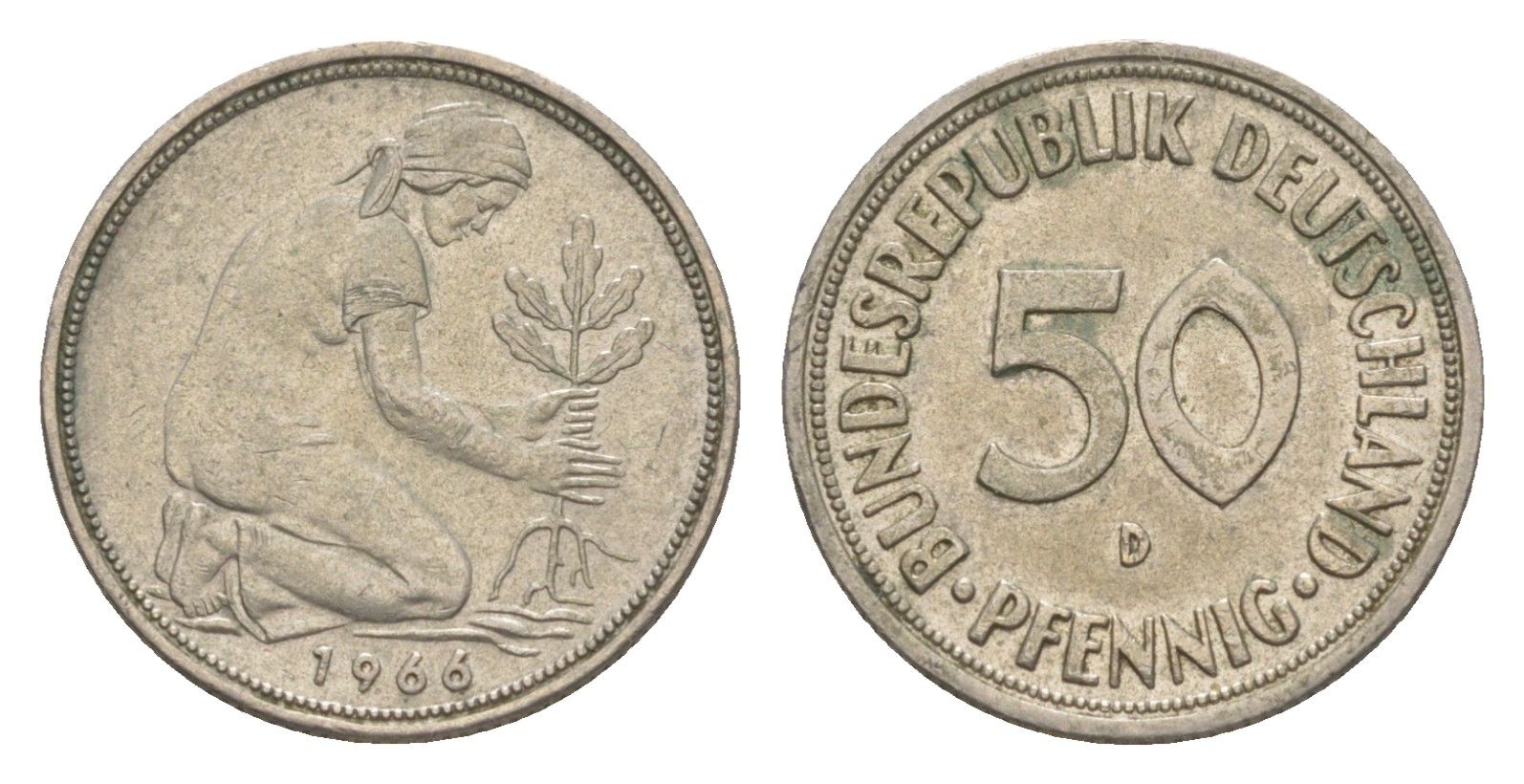 ФРГ 50 пфеннигов 1966 D KM 109.1, J. 384 медно-никель 4636-1032