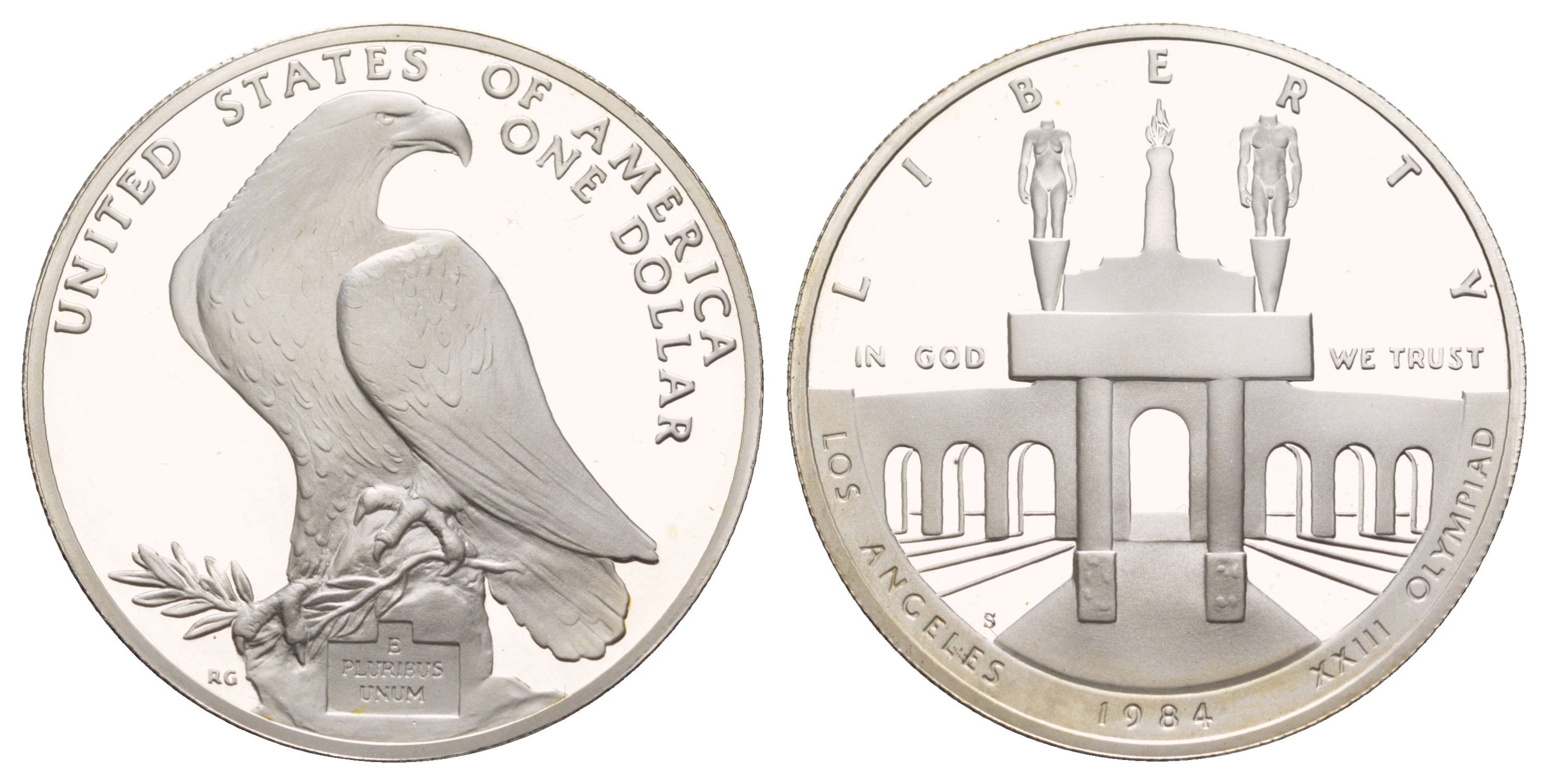 США 1 доллар 1984 S, XXIII летние Олимпийские Игры, Лос-Анджелес 1984 KM 210 серебро PROOF 11-255-22