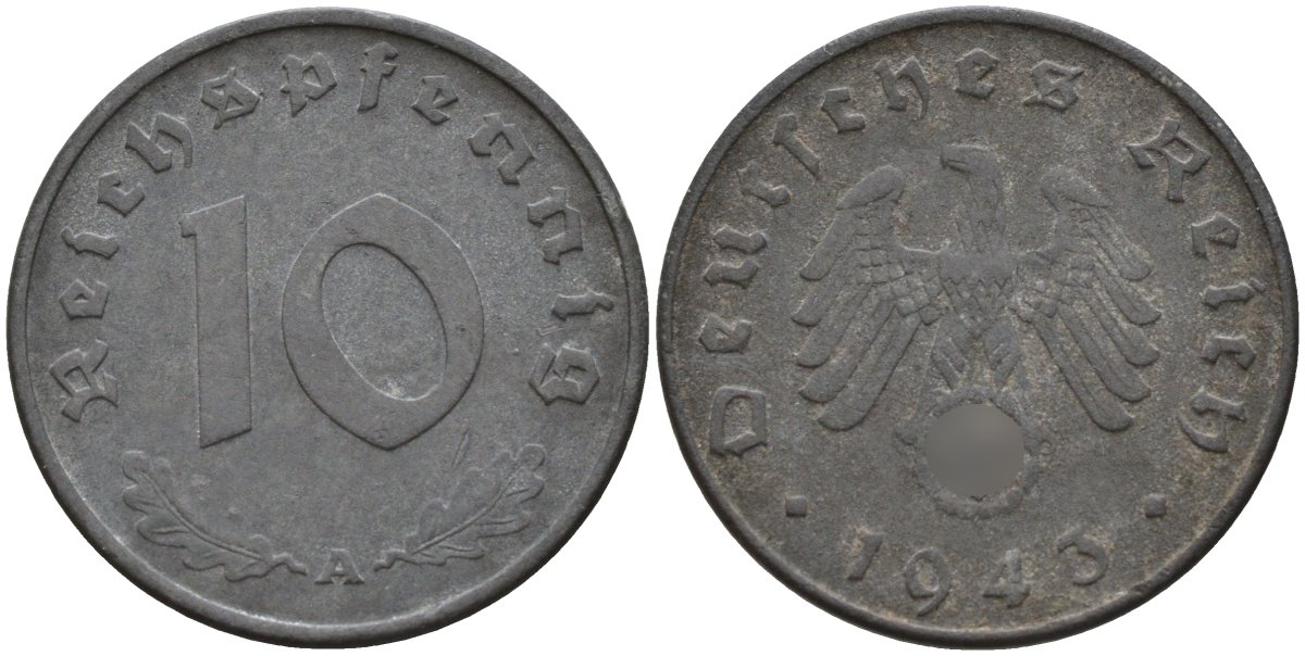 Германия 10 рейхспфеннигов 1943 A KM 101, J.371 цинк 4151-226