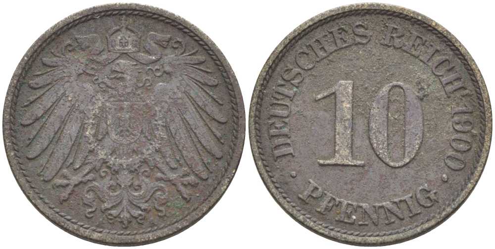 Германия 10 пфеннигов 1900 A KM 12, J. 13 медно-никель 175-214