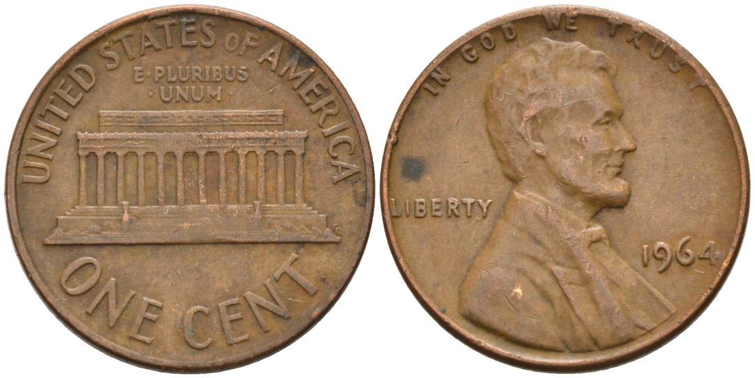 США 1 цент 1964 Линкольн KM 201 медь цинк 4564-432