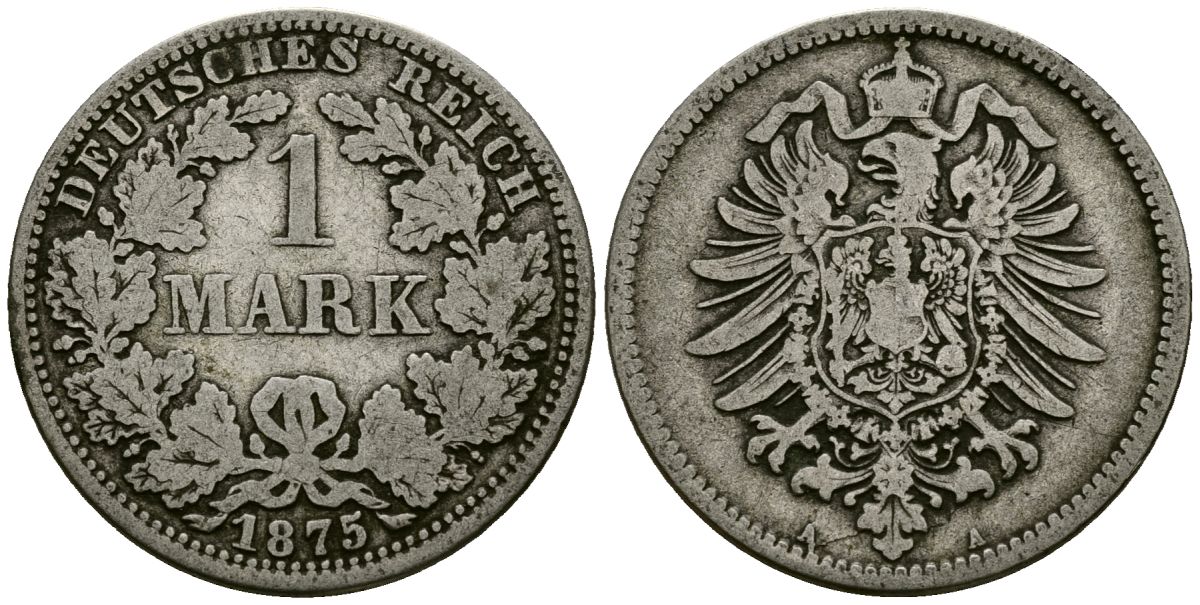 Германия 1 марка 1875 A KM 7 серебро 4172-344