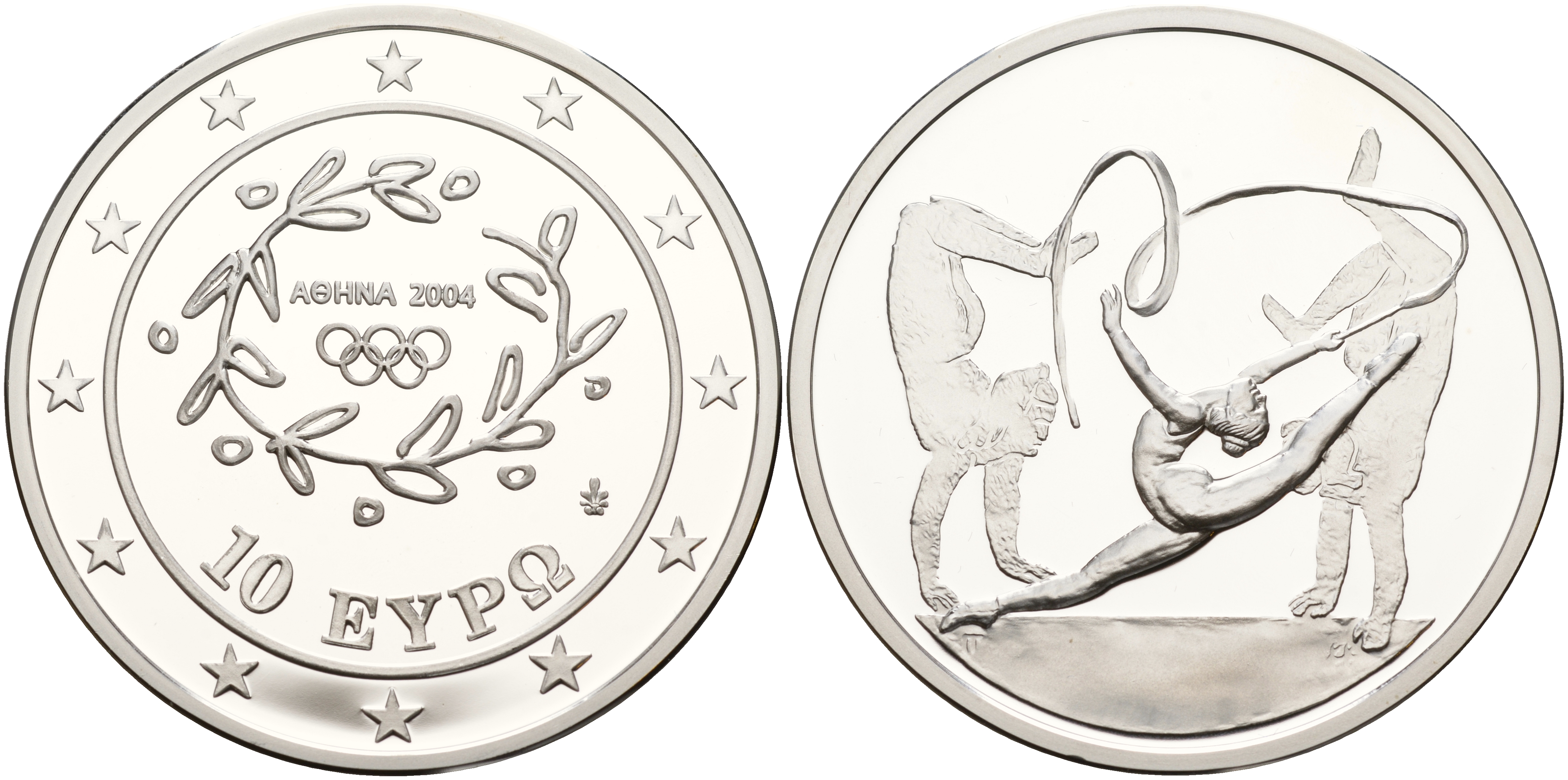 Греция 10 евро 2003 XXVIII летние Олимпийские игры 2004 года в Афинах, художественная гимнастика KM 199 серебро PROOF 11-244-23