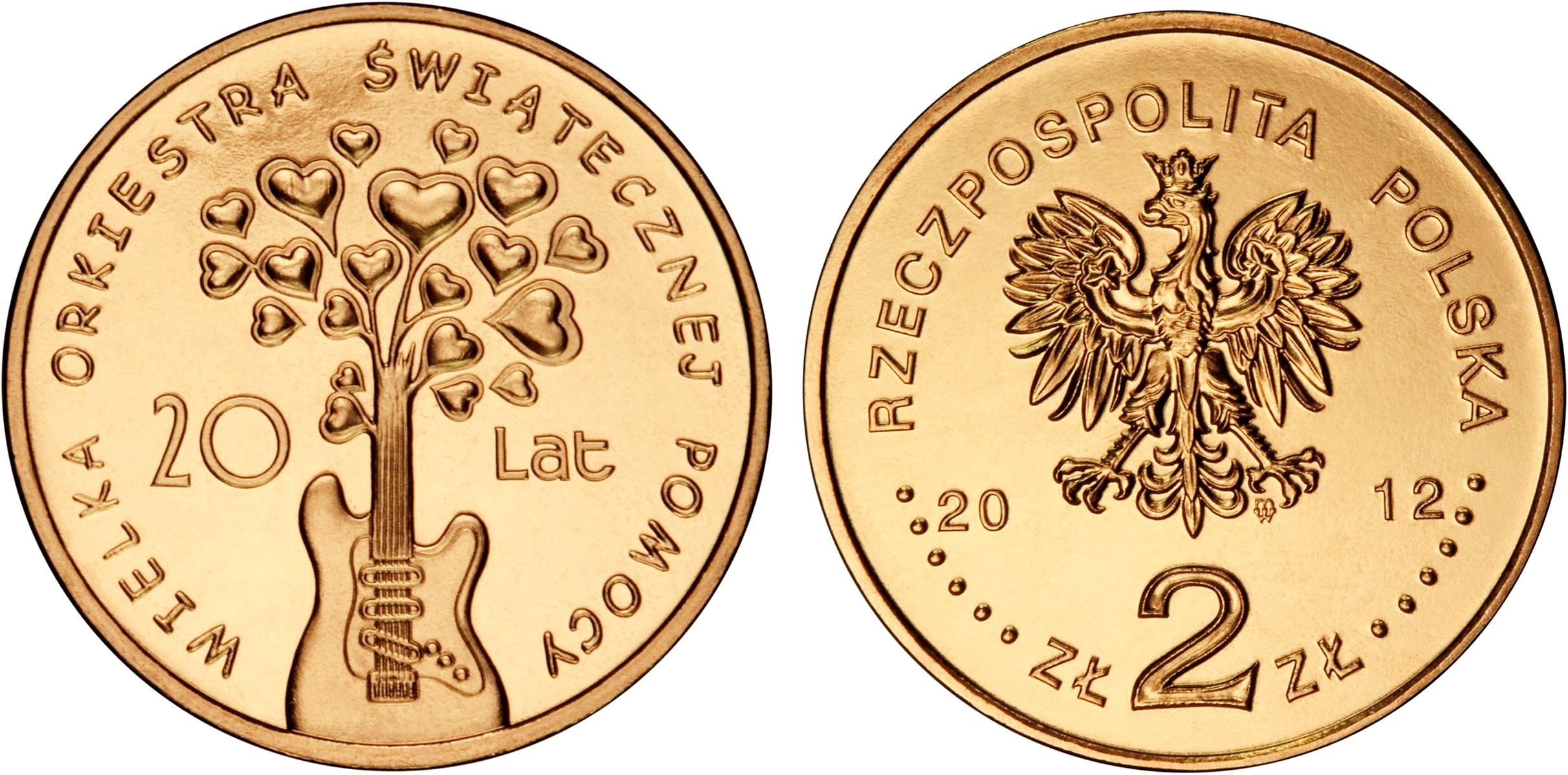 Польша 2 злотых 2012 MW, 20 лет благотворительному Рождественскому оркестру KM 809 нордик UNC 4676-912