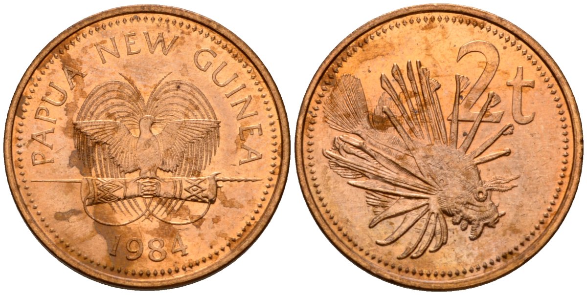 Папуа-Новая Гвинея 2 тойя 1984 Елизавета II (1953-) KM 2 бронза 4573-733