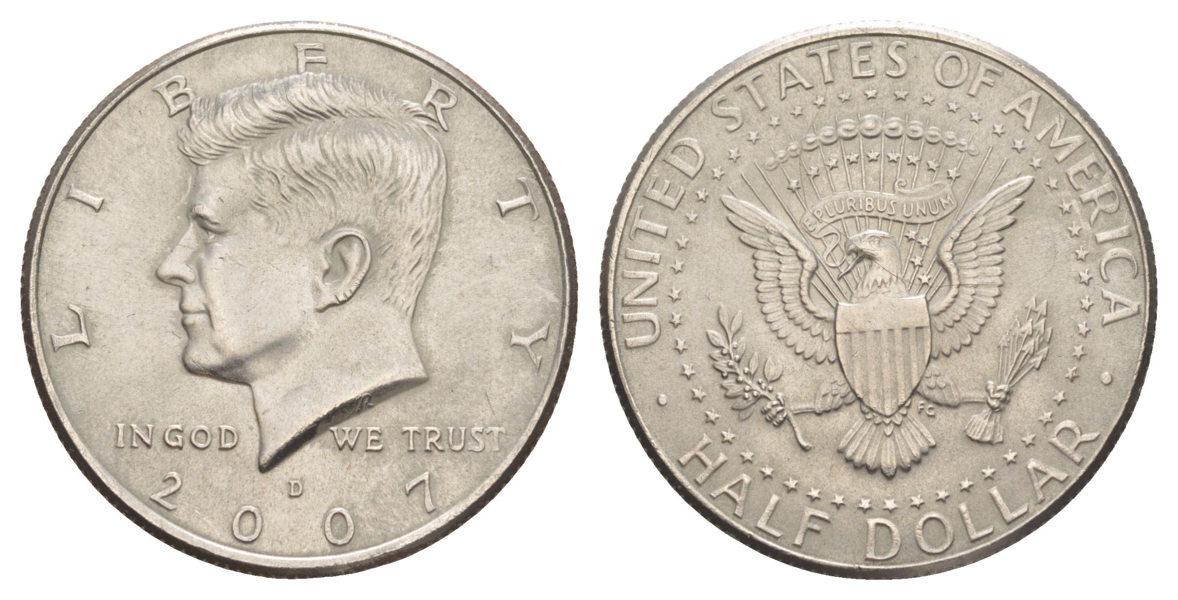 США 1/2 доллара (50 центов) 2007 D, Джон Кеннеди KM A202b медь плакированная медно-никелем 4645-1026