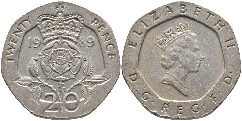 Великобритания 20 пенсов 1989 Елизавета II (1952-2022) KM 939, Spink 4361 (G2) медно-никель 65-1011