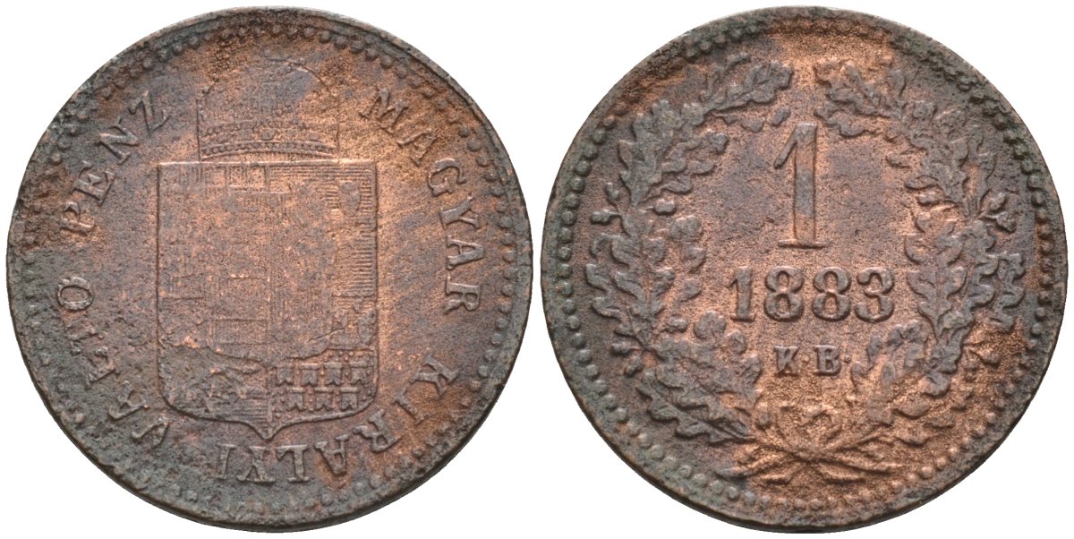 Венгрия 1 крейцер 1883 КВ, Франц Иосиф I (1848-1916), редкий год KM 458 медь 4585-145