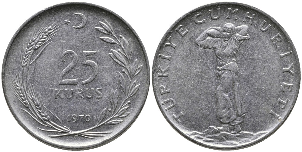 ТУРЦИЯ 25 КУРУШЕЙ 1970 KM 892.3 нержавеющая сталь 4541-627