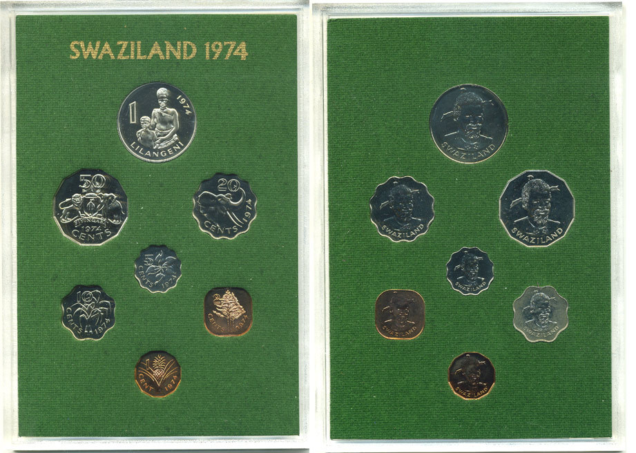 Свазиленд набор из 7 монет  1974 в оригинальной пластиковой упаковке, тираж 20000 KM PS 2   PROOF  3-6-2-13