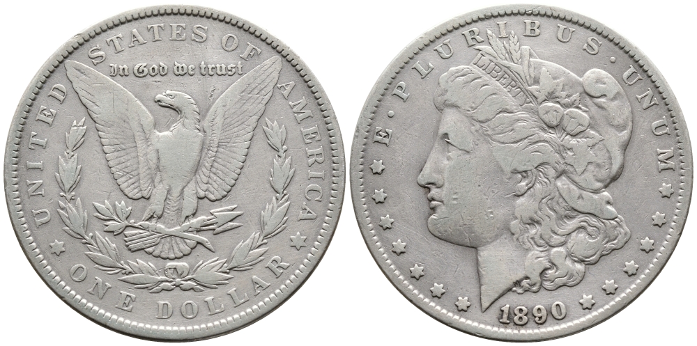 США 1 доллар 1890 Морган доллар KM 110 серебро 272-1244