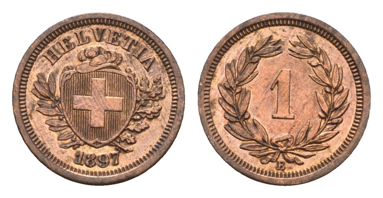 Швейцария 1 раппен 1897 B KM 3.1 бронза 1529-345
