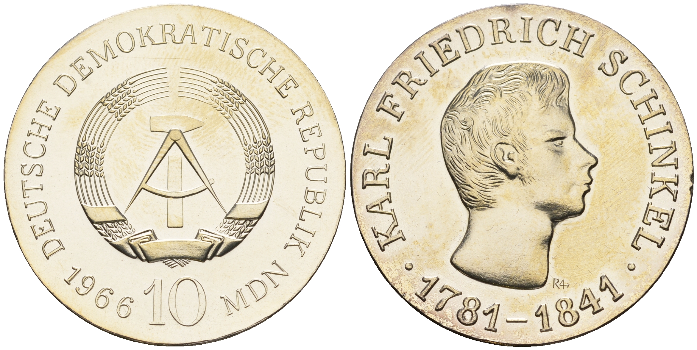 ГДР 10 марок 1966 А, 125 лет со дня смерти Карла Фридриха Шинкеля KM 15.1, J. 1517 серебро UNC 00-820-04