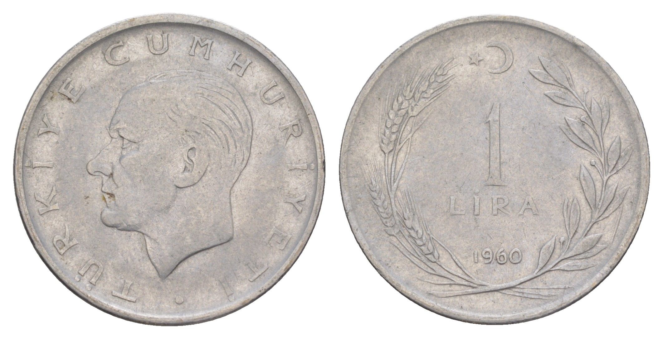 Турция 1 лира 1960 Кемаль Ататюрк KM 889a.1 нержавеющая сталь 4648-737