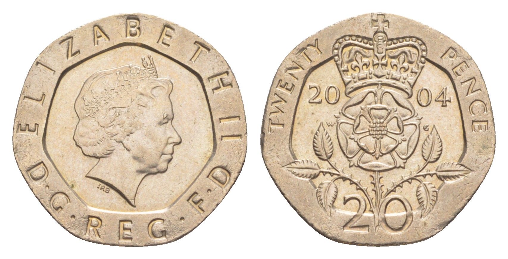 Великобритания 20 пенсов 2004 Елизавета II (1952-2022) KM 990, Spink 4630 (G3) медно-никель aUNC 4639-934