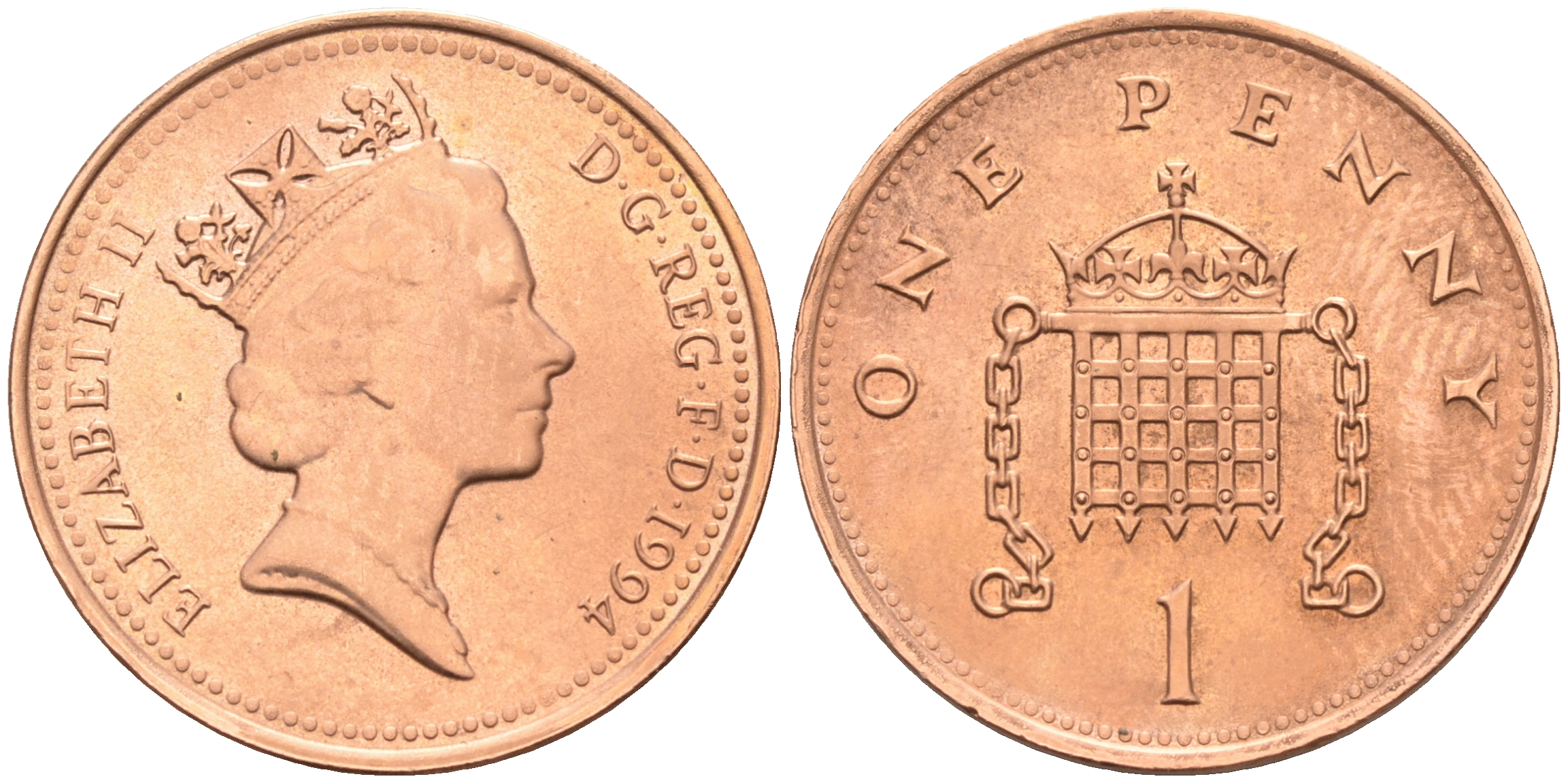 Великобритания 1 пенни 1994 Елизавета II (1952-2022) KM 935a, Spink 4391 (B4) сталь плакированная медью 4588-549